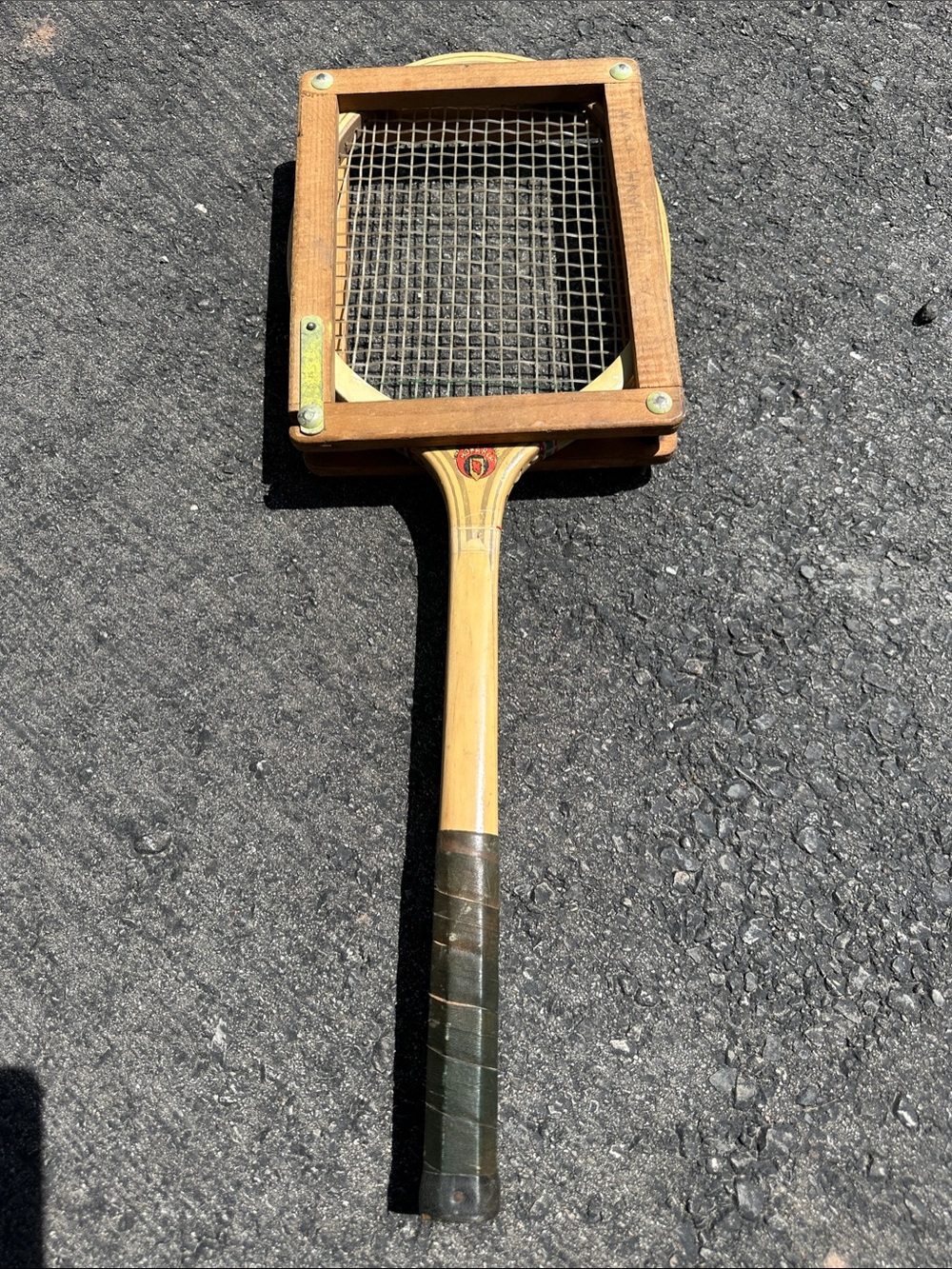 Vintage Wooden Tennis Racket with Press - Natural Wood & Leather Grip